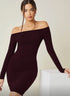 Vestido Wine Seduction – Midi ajustado con hombros descubiertos