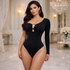 One-Shoulder Luxury Black Bodysuit with Gold Detail | Mis Divas Fashion