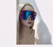 Red-White Shield Sport Sunglasses with Blue Mirror | Mis Divas Fashion