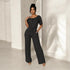 Striped Open-Back Jumpsuit with Short Sleeves for Women