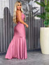 Long Satin Mermaid Cut Dress with Cross Back Neckline