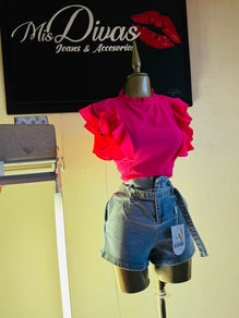 Casual Polyester Blouse with Ruffles - Available in Pink and Black, Feminine and Elegant Style