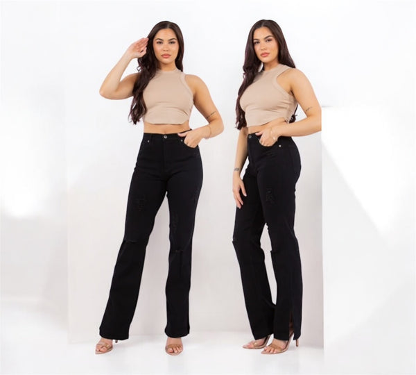 Strike Distressed Black Jeans – High-Waist, Straight Cut
