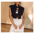 Sleeveless Cutout Crop Top with Gold Buttons – Black | Mis Divas