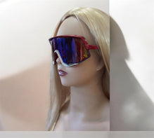 Red-White Shield Sport Sunglasses with Blue Mirror | Mis Divas Fashion