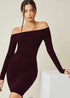 Wine Off-Shoulder Bodycon Midi Dress – Long Sleeve | Mis Divas