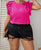 Casual Polyester Blouse with Ruffles - Available in Pink and Black, Feminine and Elegant Style