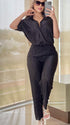 Palazzo Pants and Button-Up Satin Pleated Top Set – Timeless Black Elegance for Any Occasion | Miss Divas Fashion