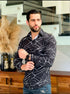 Men’s Black Satin Blouse with Irregular Stripes – Sophisticated Style