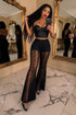 Black Sheer Embroidered Pants for Women High Waist Flare Mesh Pants | Mis Divas Fashion