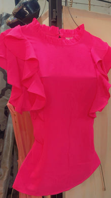 Casual Polyester Blouse with Ruffles - Available in Pink and Black, Feminine and Elegant Style