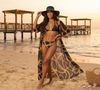 black gold chain bikini set with sheer kimono luxury beachwear outfit
