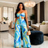 Blue Abstract Two Piece Set for Women Tie Front Top & High Waist Wide Leg Pants | Mis Divas Fashion