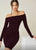 Vestido Wine Seduction – Midi ajustado con hombros descubiertos