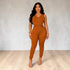Women’s Caramel Brown Sleeveless Summer Jumpsuit | One Piece Stretch Outfit – Diva Amara
